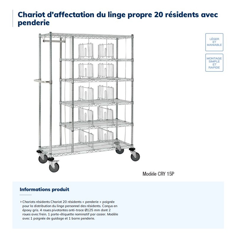 Chariot à linge avec penderie 20 résidents