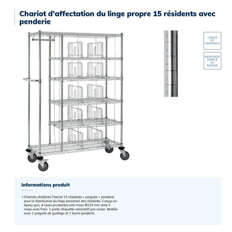 Chariot à linge avec penderie 15 résidents