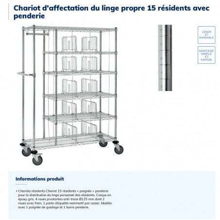 Chariot à linge avec penderie 15 résidents