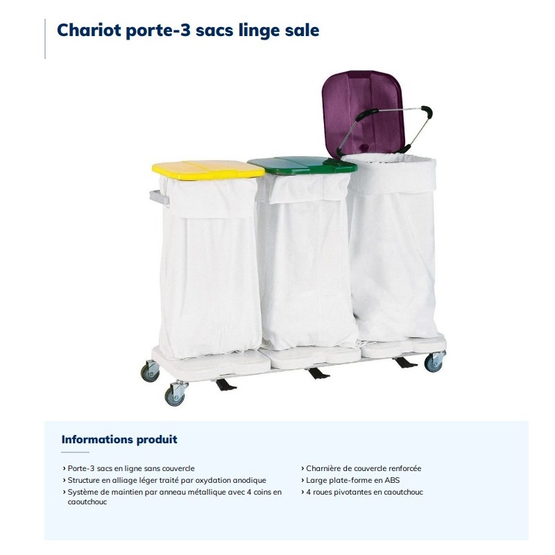 Chariot porte - 3 sacs linge sale