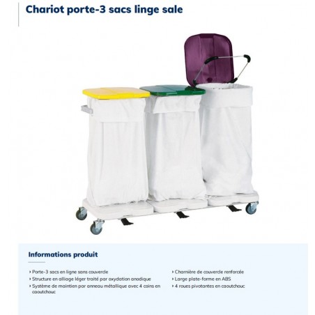 Chariot porte - 3 sacs linge sale
