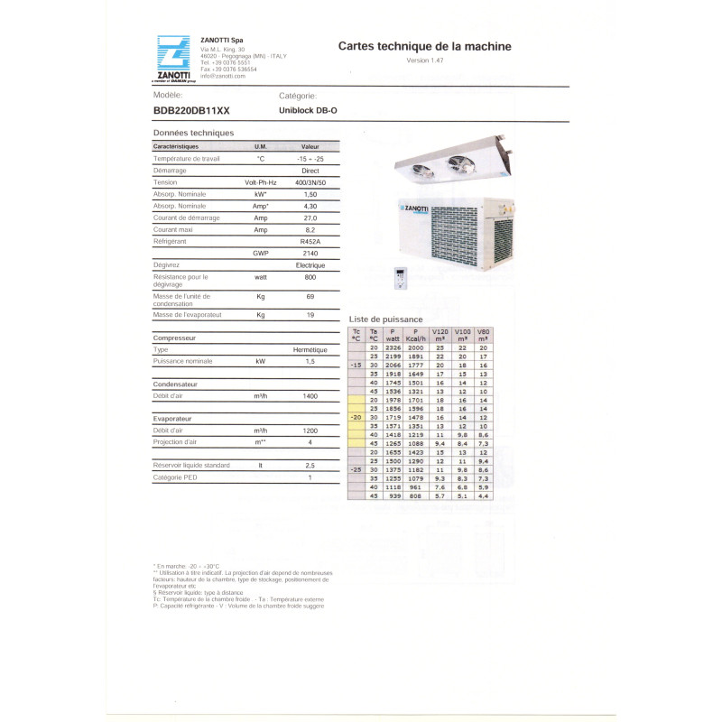 Système Split évaporateur + groupe frigorifique pour chambre négative