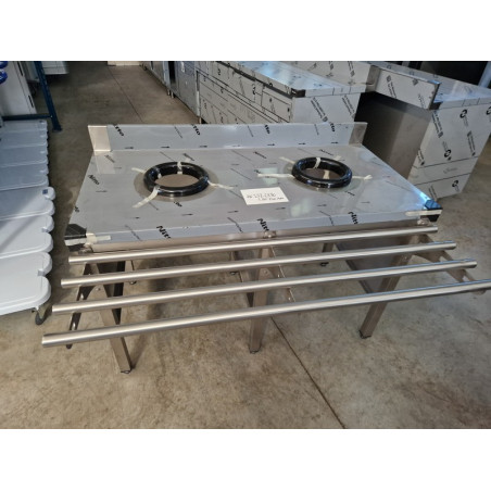 Meuble inox avec 2 trous vide ordure + support plateaux