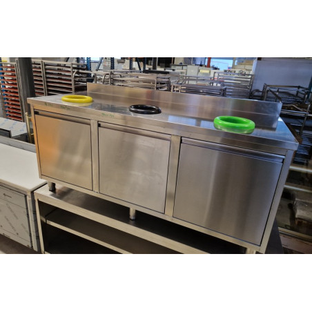 Meuble poubelles de tri inox 3 compartiments