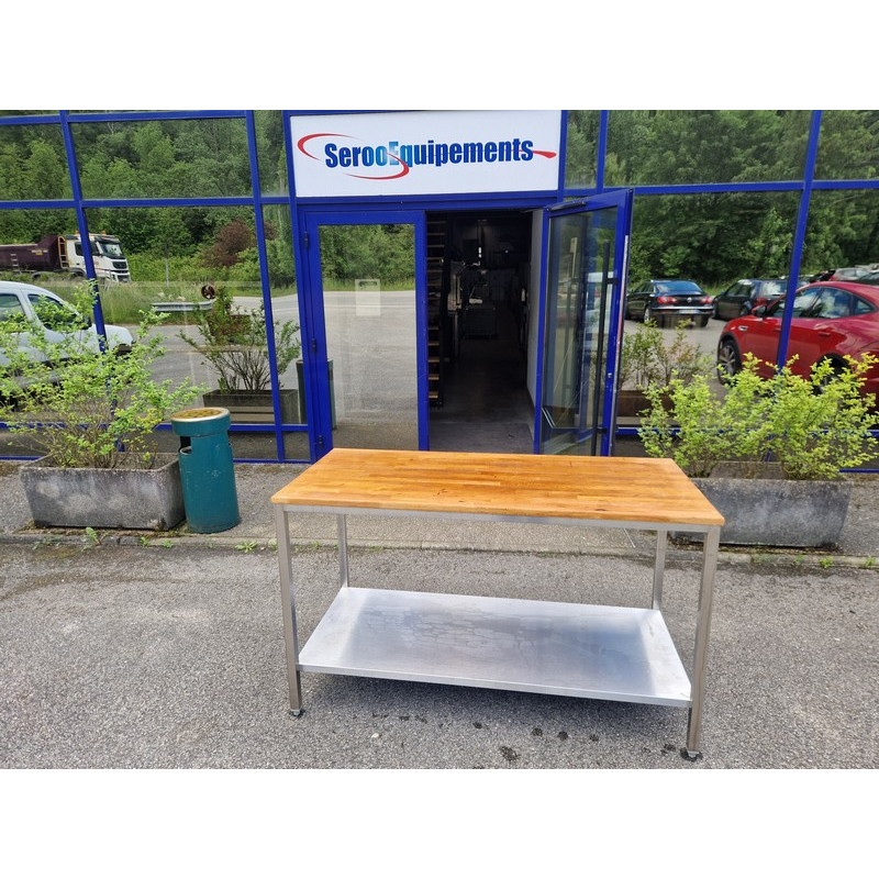 Table inox 150 cm dessus hêtre