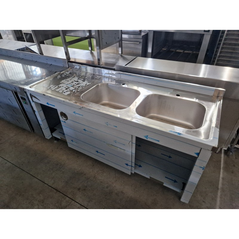 Plonge inox 2 bacs 1 égouttoir sur placard