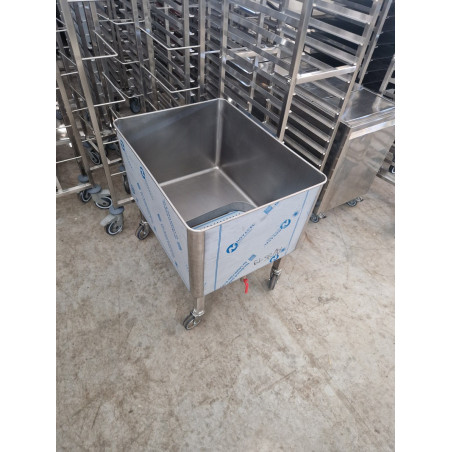 Cuve inox avec robinet de vidange sur roulettes